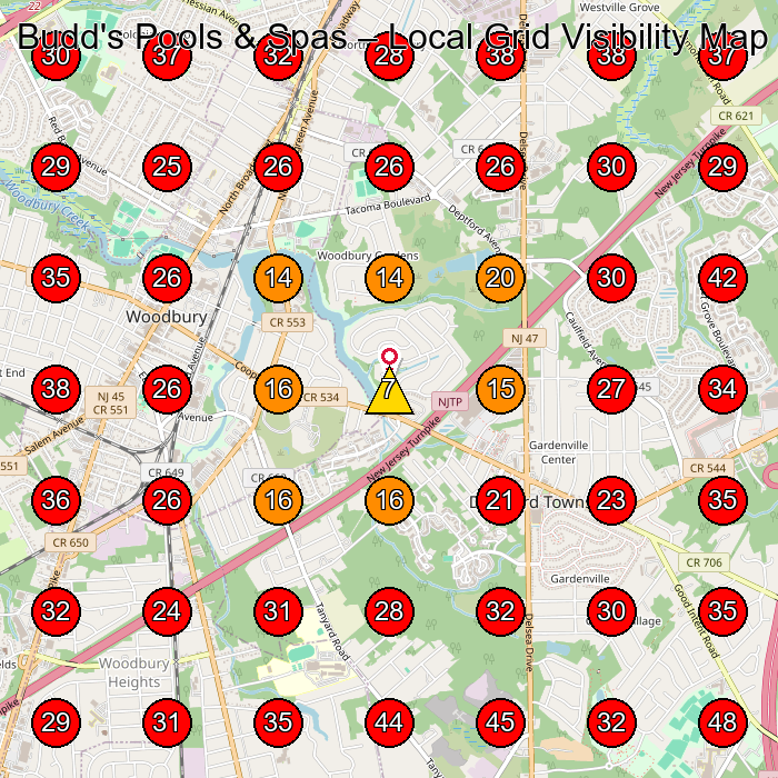 Budd's Pools & Spas GeoGrid visibility map for Dry Wall Contractor in None